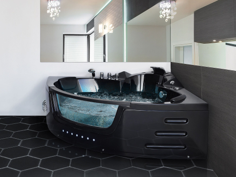 Cazi de baie - MARTINICA LED corner bathtub with hydromassage 214 x 155 cm Black