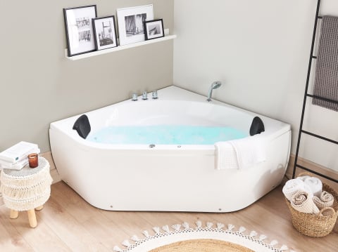 Cadă de baie pe colț - LED corner bathtub with hydromassage MEVES 140 x 140 cm White