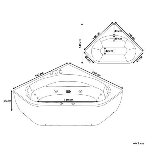 LED corner bathtub with hydromassage MEVES 140 x 140 cm White [2]