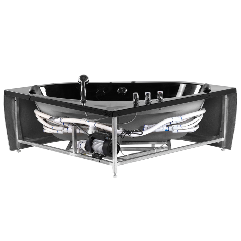 Corner LED bathtub with hydromassage MEVES 140 x 140 cm Black [7]