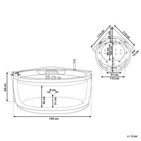 Cadă de colț LED cu hidromasaj MILANO Cu difuzor Bluetooth integrat 181 x 150 cm Alb [2]