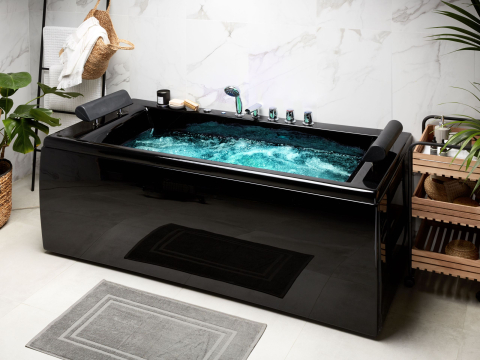 Cadă cu hidromasaj pentru interior - Cadă de colț LED cu hidromasaj MONTEGO 172 x 83 cm Negru