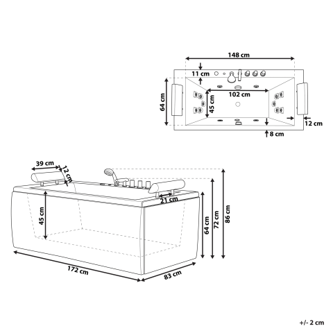 LED corner bathtub with hydromassage MONTEGO 172 x 83 cm Black [2]