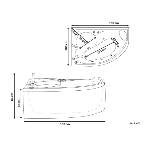 LED corner bathtub with hydromassage NEIVA Right 150 x 100 cm White [2]