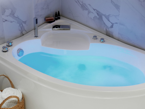 Cadă de baie pe colț - LED corner bathtub with hydromassage NEIVA Right 150 x 100 cm White
