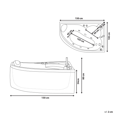 LED corner bathtub with hydromassage NEIVA Left 150 x 100 cm White [2]