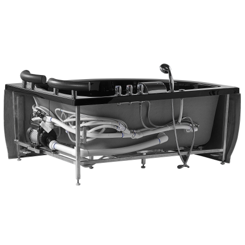 LED corner bathtub with hydromassage PARADISO Left 158 ​​x 113 cm Black [5]