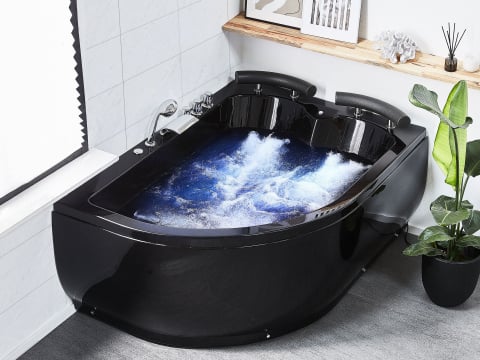 Cadă de baie pe colț - LED corner bathtub with hydromassage PARADISO Left 158 ​​x 113 cm Black