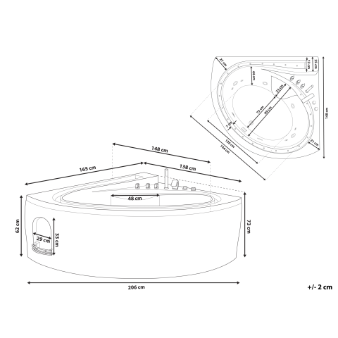 LED corner bathtub with hydromassage PELICAN 206 x 165 cm White [2]