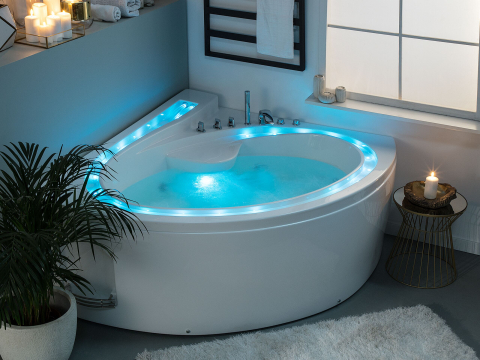 Cadă de baie pe colț - PELICAN LED corner bathtub with hydromassage 206 x 165 cm White