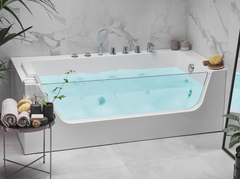 Cazi de baie - Corner LED bathtub with hydromassage PUQUIO Left 170 x 80 cm White