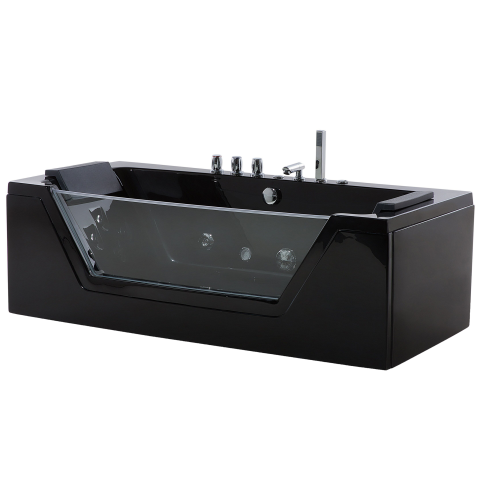 LED corner bathtub with hydromassage SAMANA 174 x 79 cm Black [4]