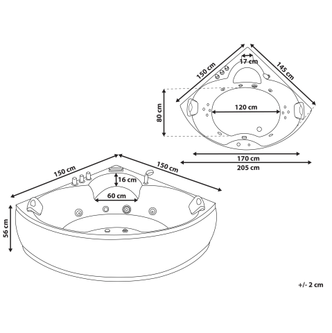 Corner LED bathtub with hydromassage SENADO 205 x 150 cm Black [2]