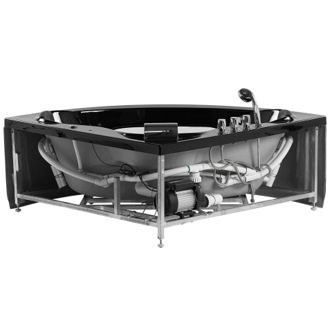 LED corner bathtub with whirlpool TOCOA 190 x 150 cm Black [4]