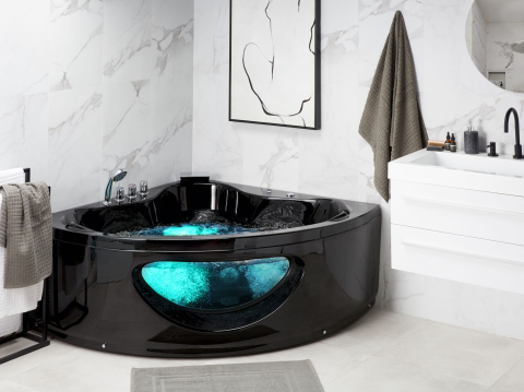 Black Friday - LED corner bathtub with whirlpool TOCOA 190 x 150 cm Black