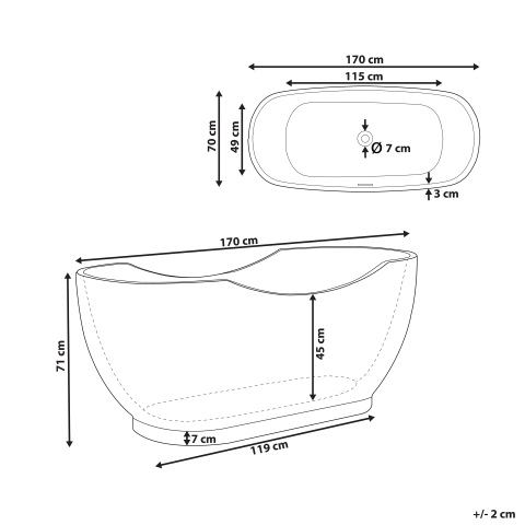 Freestanding bathtub BAYLEY 170 x 77 cm White [2]