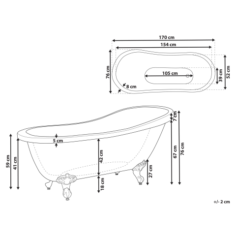 Freestanding bathtub CAYMAN 170 x 76 cm Red [2]