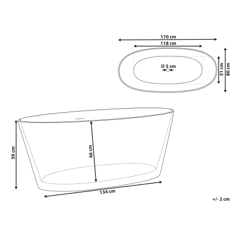 Cadă freestanding CHUBUT 170 x 80 cm Alb [2]