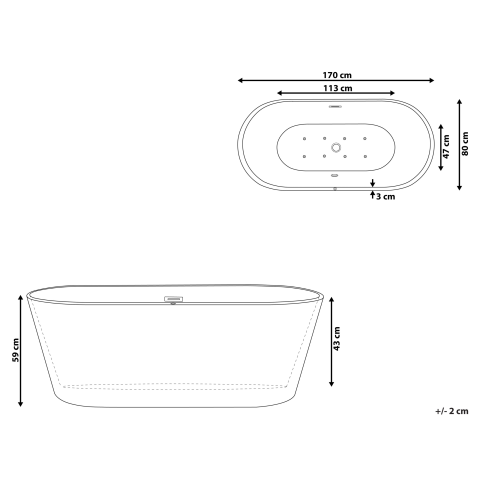 Freestanding bathtub with hydromassage and LED HAVANA 170 x 80 cm White [2]