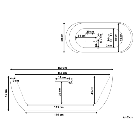 Cadă freestanding cu hidromasaj și LED NEVIS 170 x 80 cm Alb [2]