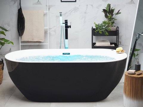 NEVIS freestanding bathtub with whirlpool and LED 170 x 80 cm Black [0]