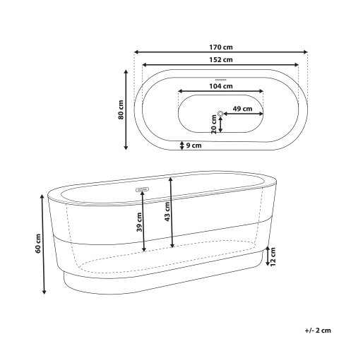 Bathtub freestanding EMPRESA with built-in elements 170 x 80 cm White [2]
