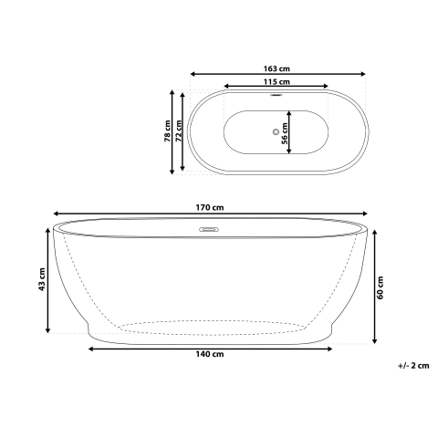 Cadă freestanding LEVERA 170 x 78 cm Alb [2]