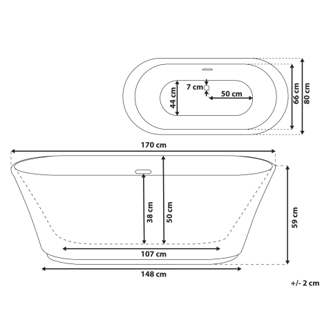 Freestanding bathtub OVALLE 170 x 80 cm White [2]