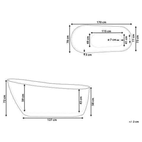 Freestanding bathtub SOLARTE 170 x 78 cm Black/White [2]