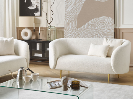 Canapea cu 2 locuri - Canapea cu 2 locuri LOEN Boucle Alb