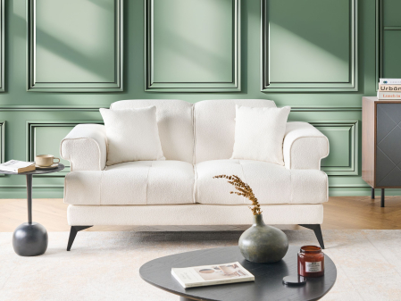 Canapea cu 2 locuri - Canapea cu 2 locuri SKIVE Boucle Alb