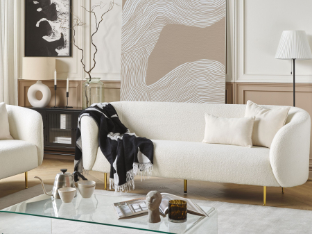 Canapele - Canapea cu 3 locuri LOEN Boucle Alb