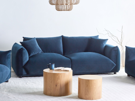 Canapele - Canapea cu 3 locuri LUVOS Catifea Albastru închis