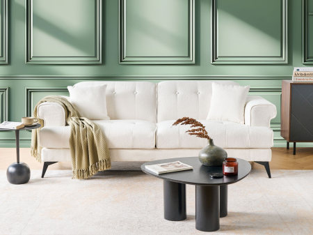 Canapele - Canapea cu 3 locuri SKIVE Boucle Alb