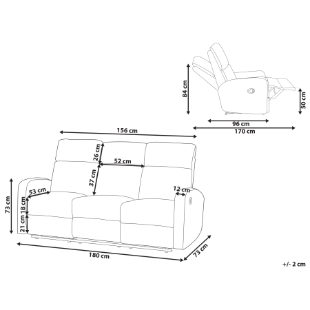 Canapea cu recliner manual cu 3 locuri VERDAL Catifea Alb-murdar [2]