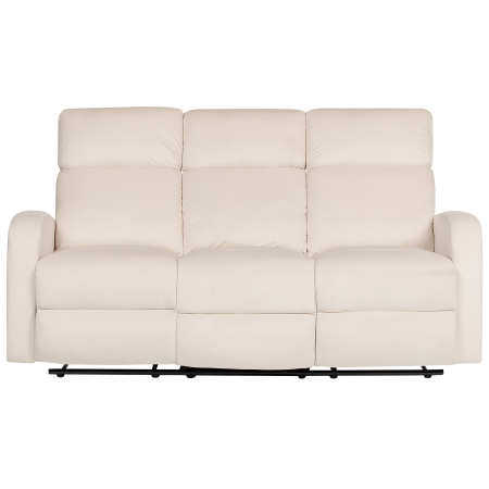 Canapea cu recliner manual cu 3 locuri VERDAL Catifea Alb-murdar [4]