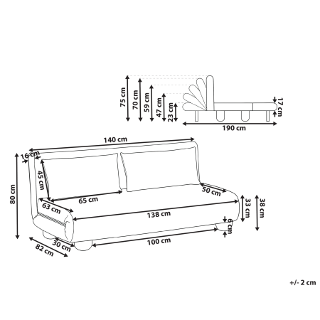 Canapea extensibilă cu 2 locuri ABISKO In sintetic Bej [2]