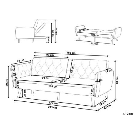 Canapea extensibilă cu 2 locuri BARDU Catifea Verde închis [2]