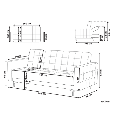 3-seater sofa ABERDEEN Velvet Grey Extendable [2]