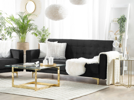 Canapele - Canapea extensibilă cu 3 locuri ABERDEEN Catifea Negru