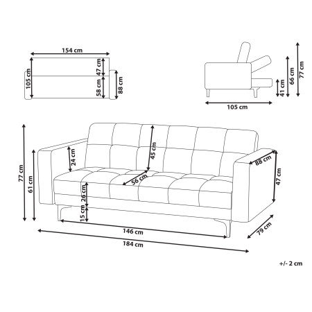 Canapea extensibilă cu 3 locuri ALNES Catifea Roșu deschis [2]