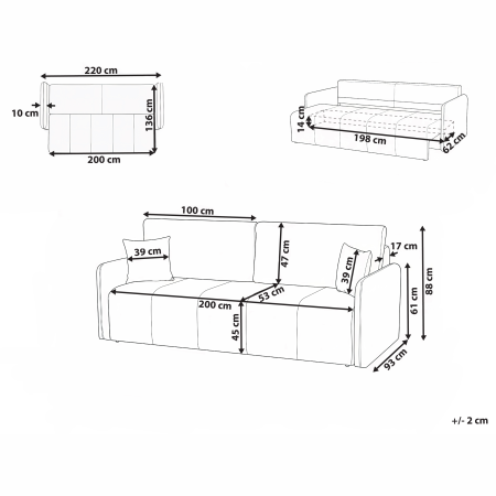 Canapea extensibilă cu 3 locuri EGGE Catifea Maro deschis [2]