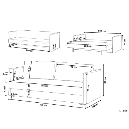 Canapea extensibilă cu 3 locuri EKSJO  Gri deschis cu depozitare [2]