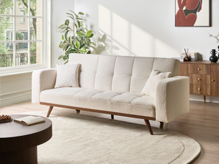 Canapea extensibilă - Canapea extensibilă cu 3 locuri HJULBY Boucle Alb-murdar