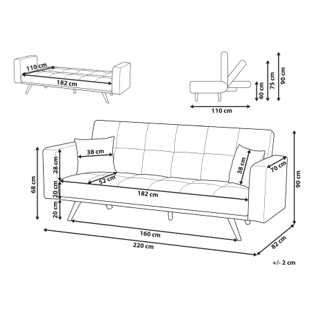 Canapea extensibilă cu 3 locuri HJULBY Maro auriu [2]