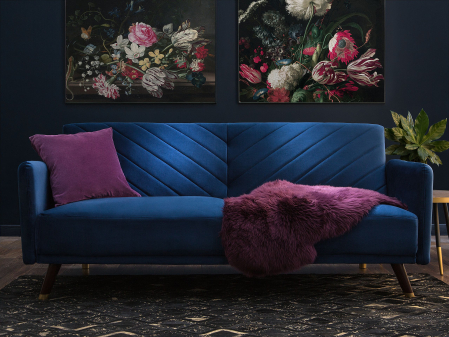Canapele - Canapea extensibilă cu 3 locuri SENJA Catifea Bleumarin