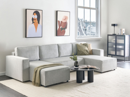 Canapea în formă de U - U-shaped sofa bed with VATNE 4-seater Light Grey with storage