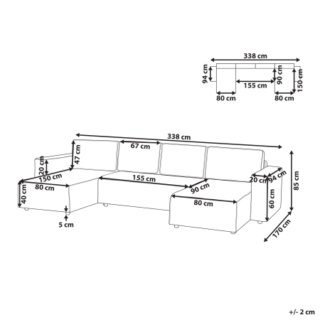 U-shaped sofa bed with VATNE 4-seater Light Grey with storage [2]