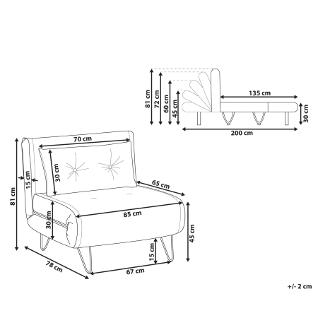 Canapea extensibilă single VESTFOLD Catifea Bej [2]