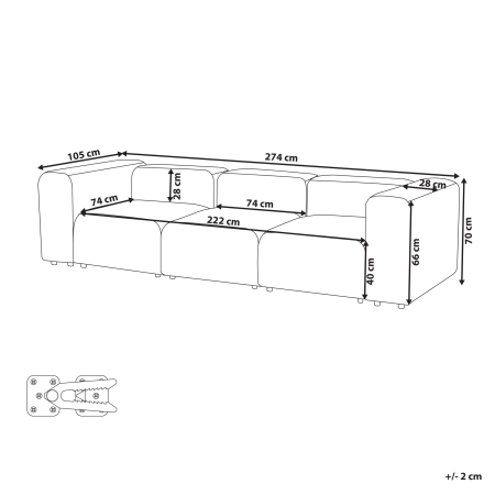 Canapea modulară cu 3 locuri FALSTERBO Velur Alb-murdar [2]